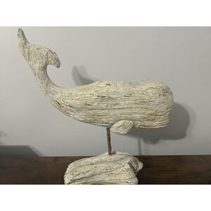 Large Driftwood Style Whale Sculpture Coastal Nautical Decor 12x14 Rustic Resin